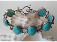 Brățară veche masivă din argint cu turcoaz
