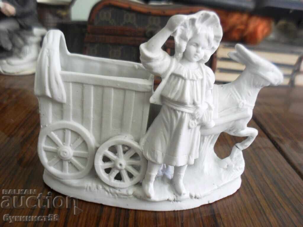 Figurine "Girl with Donkey Cart" - Biscuit Porcelain