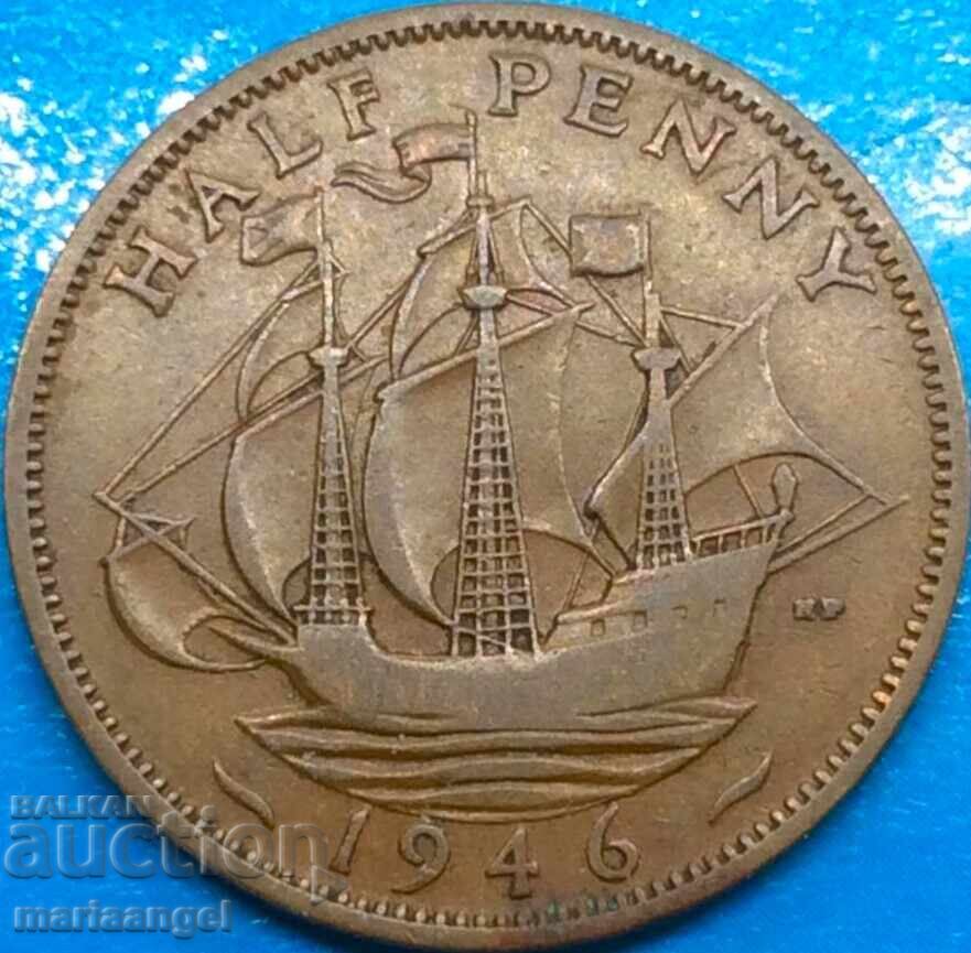 Δημοπρασία Ηνωμένο Βασίλειο 1/2 πένες 1946 "Πλοίο" βασιλιάς Γεώργιος VI