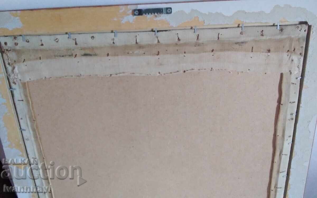 Old painting oil canvas stretched on fiberboard 1985 signature - 7