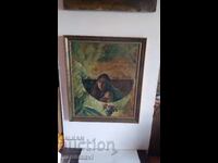 Pictură veche ulei pe pânză întinsă pe placă de lemn 1985 semnătură