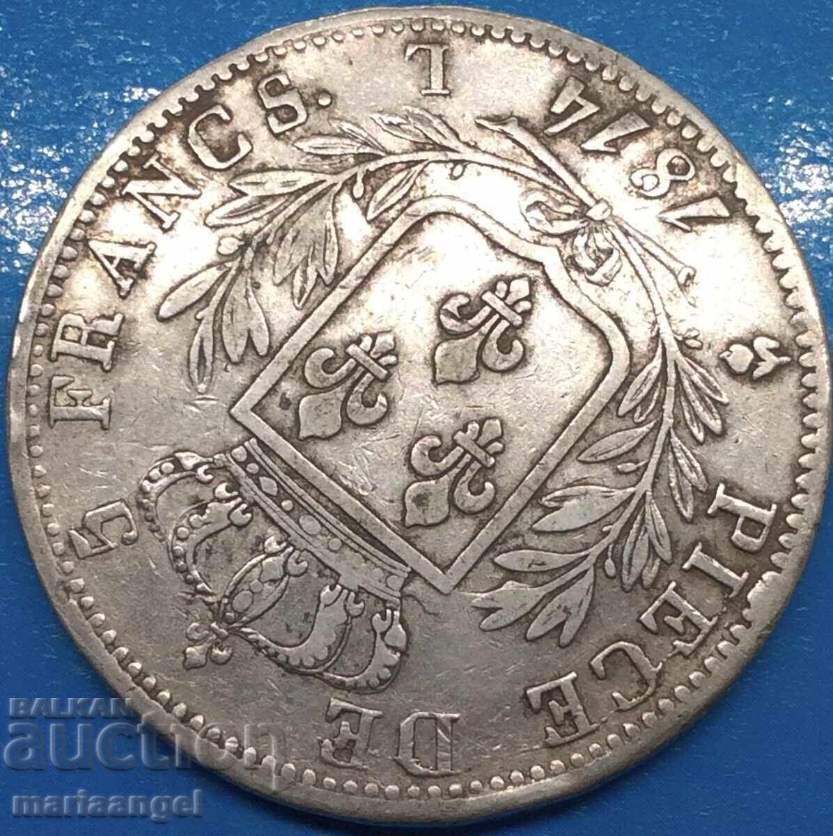 Auction  5 Francs 1814 France Certificate L - Bayonne Louis XVIII RARE