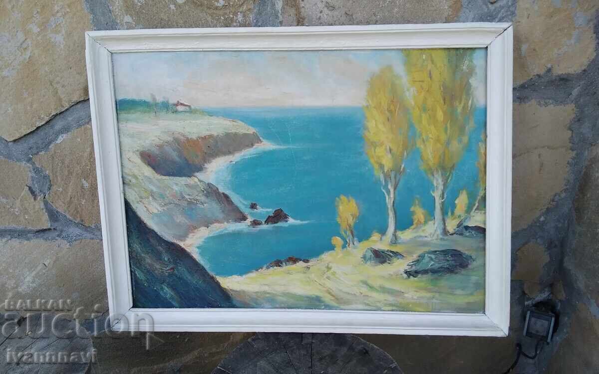 Tablou vechi mare, ulei pe placaj, autor bulgar