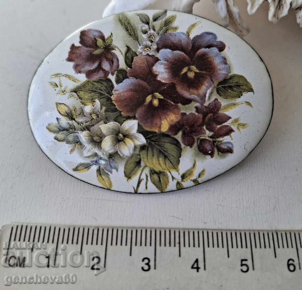 Old oval brooch, "Violets" with enamel with price 30.00 BGN | € 15.34 Old oval brooch, "Violets" with enamel with price 30.00 BGN | € 15.34