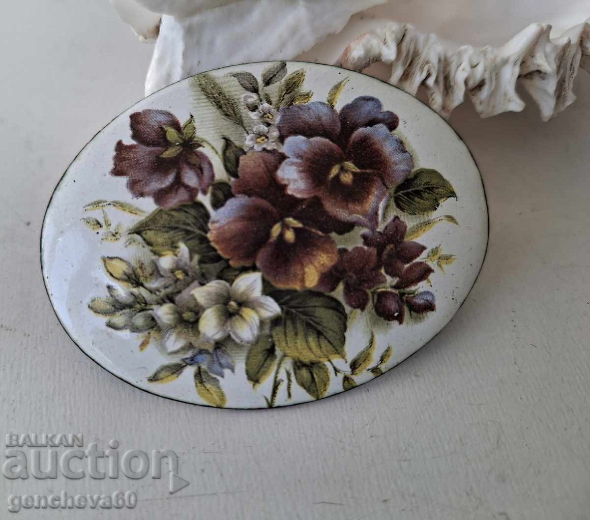 Old oval brooch, "Violets" with enamel - 5 Old oval brooch, "Violets" with enamel - 5