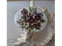 Old oval brooch, "Violets" with enamel