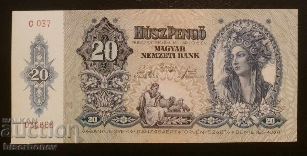 20 pengö Hungary, 1941, UNC