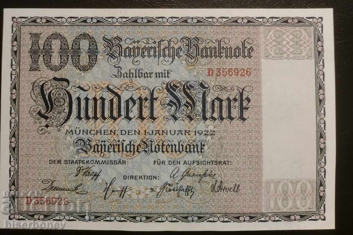 100 Mark Germany/Bavaria, 1922, 100 Mark Germany, Almost Uncirculated