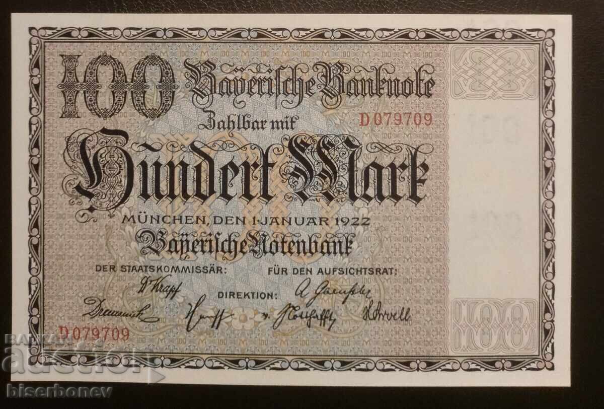 100 mărci Germania/Bavaria, 1922, 100 mark Germania, UNC
