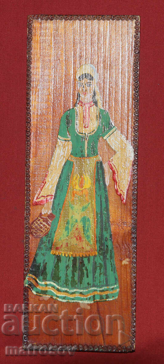 Oil painting on wood, portrait of a woman in folk costume with price 100.00 BGN | € 51.13