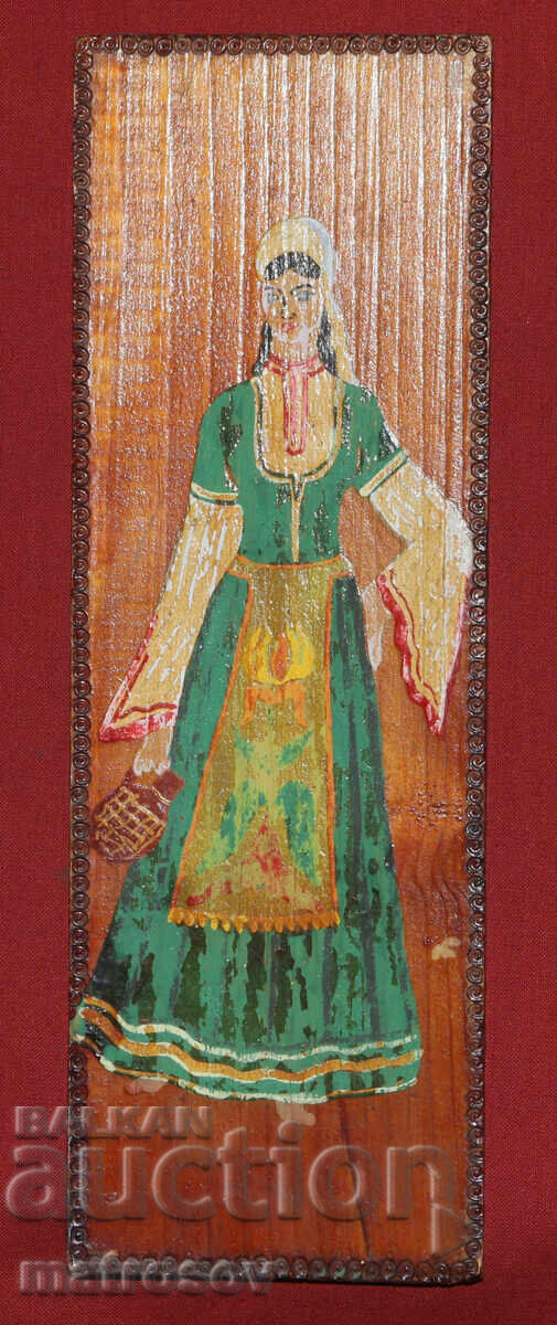 Oil painting on wood, portrait of a woman in folk costume