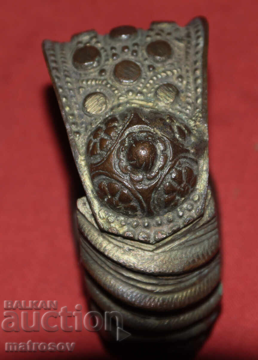 Brățară veche tradițională din bronz, bijuterie, cataramă - 7