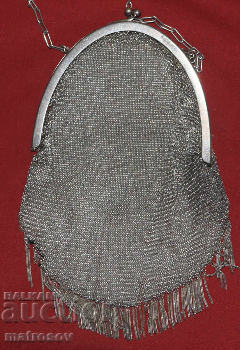 Geantă Art Deco veche, lucrată manual din alpaca, tricotată - 5