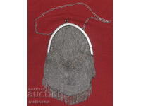 Geantă Art Deco veche, lucrată manual din alpaca, tricotată