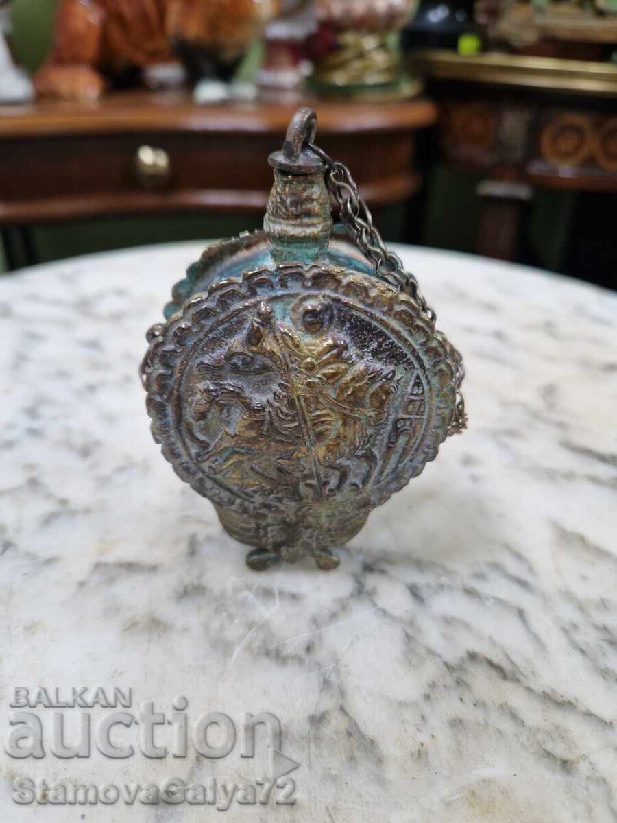 Υπέροχο αντίκα χάλκινο παγούρι - Άγιος Γεώργιος με τιμή 198.00 BGN | € 101.24