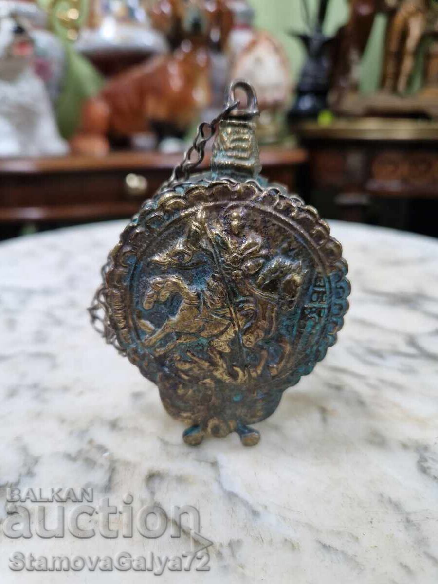 Παράδοση Υπέροχο αντίκα χάλκινο παγούρι - Άγιος Γεώργιος