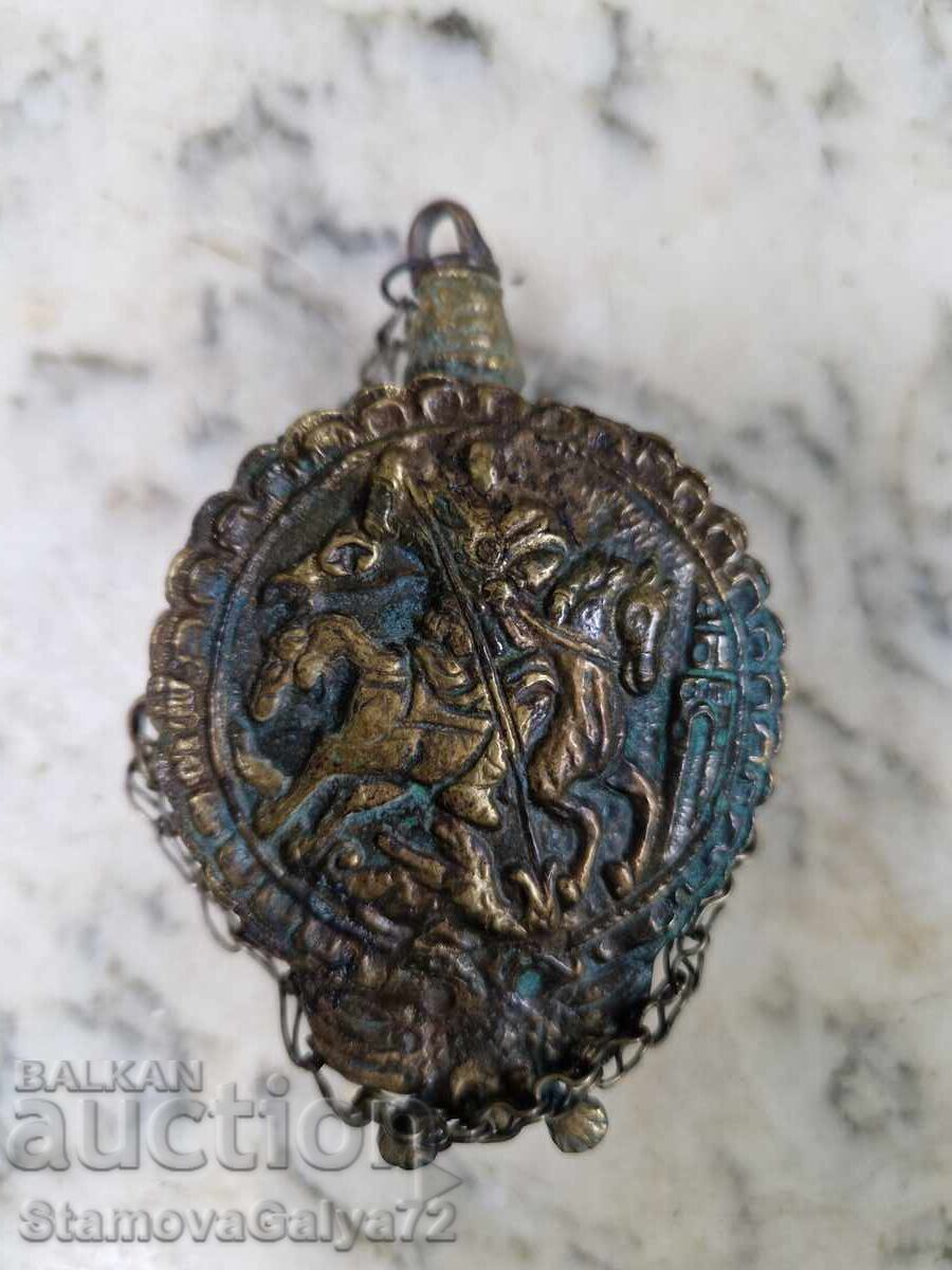 Υπέροχο αντίκα χάλκινο παγούρι - Άγιος Γεώργιος - 7