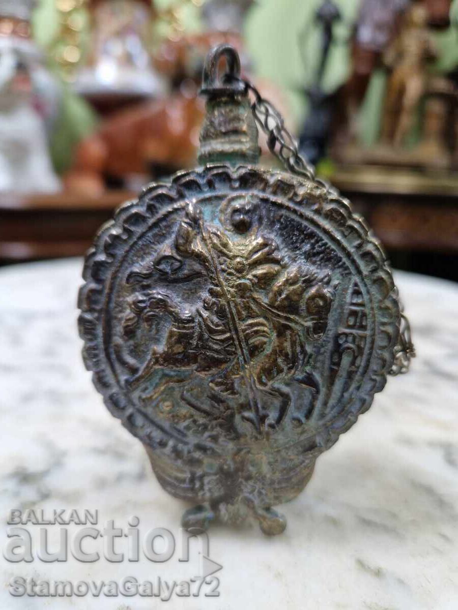 Υπέροχο αντίκα χάλκινο παγούρι - Άγιος Γεώργιος