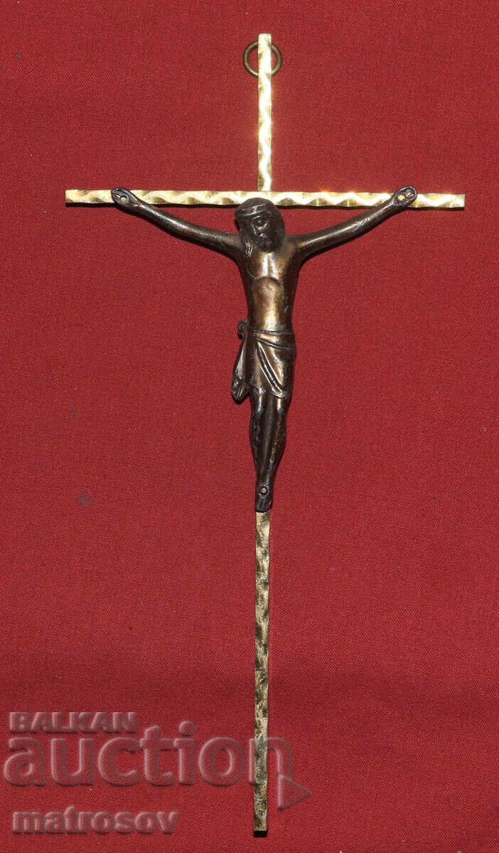 Αυθεντικός επιτοίχιος σταυρός από χαλκό και ορείχαλκο, εσταυρωμένος