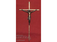 Cruce de perete artizanală, cupru și alamă, răstignire