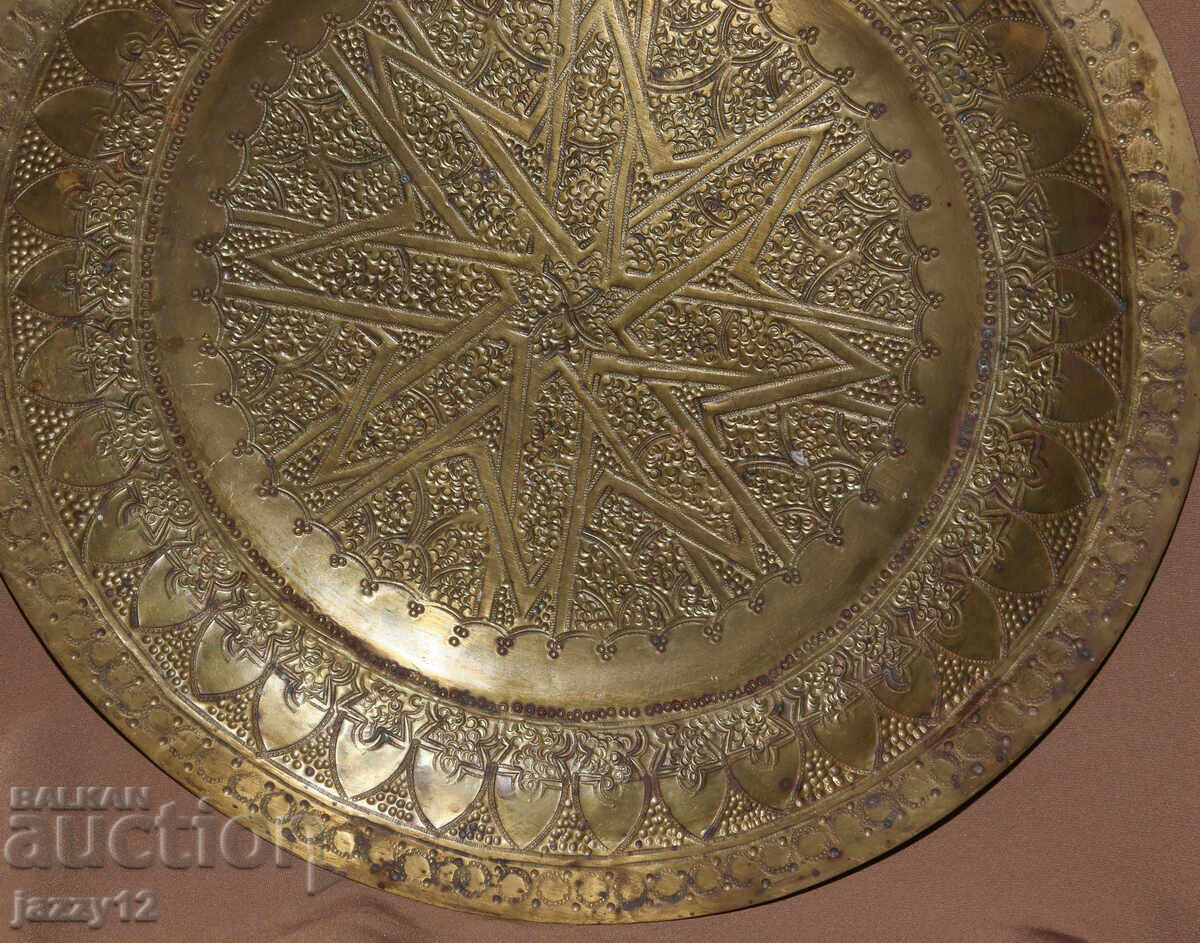 Παλιό ορειχάλκινο πιάτο, διακοσμητικό τοίχου, ισλαμικά μοτίβα - 6