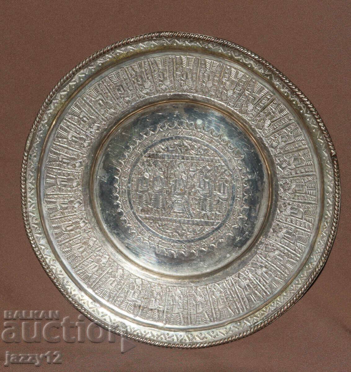 Silver-plated decorative plate with figurative motifs with price 120.00 BGN | € 61.36