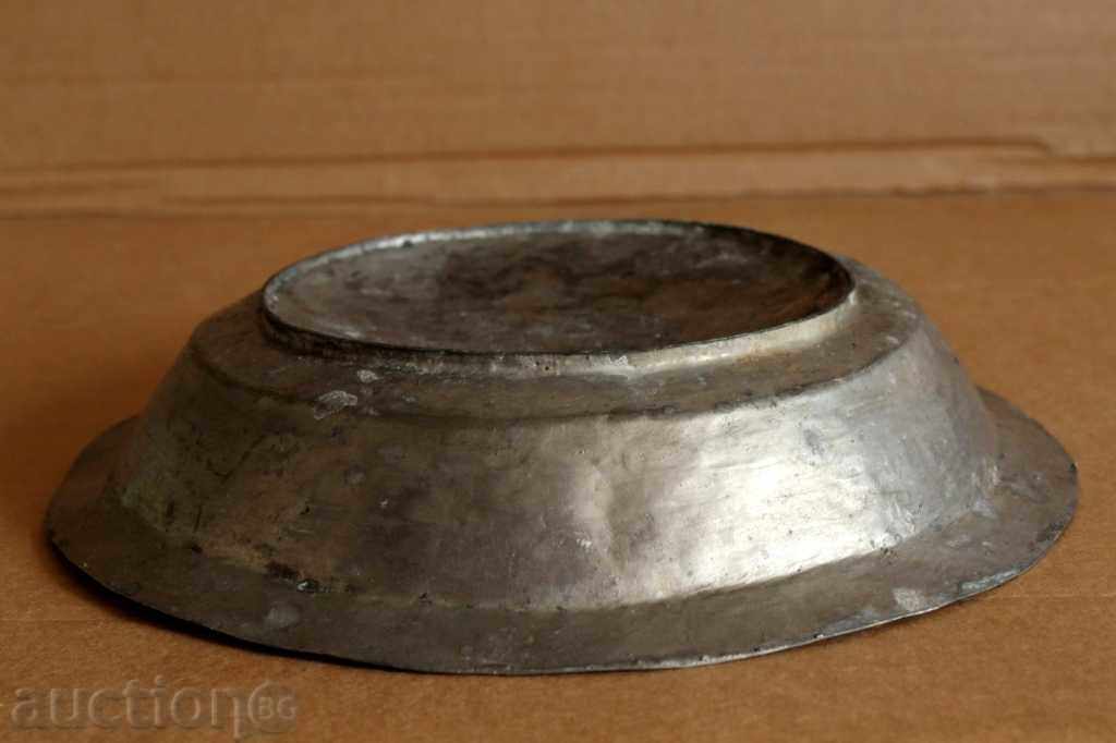 Farfurie de cupru forjat veche de 100 de ani, sahan, cupru de miere - 5