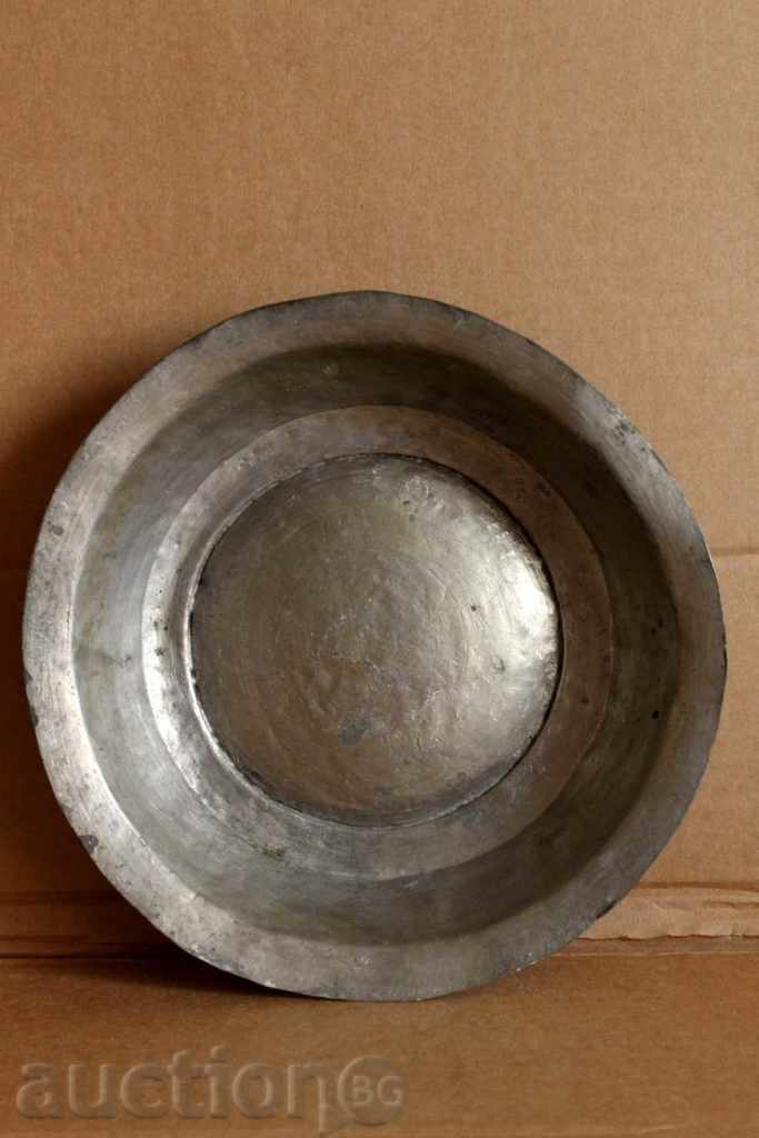 Farfurie de cupru forjat veche de 100 de ani, sahan, cupru de miere