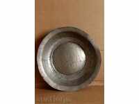 Farfurie de cupru forjat veche de 100 de ani, sahan, cupru de miere