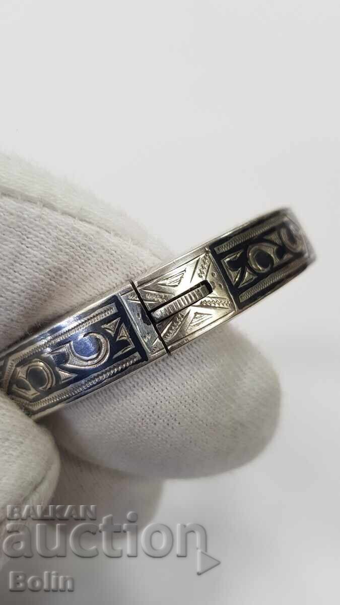 Παράδοση Ρωσικό τσαρικό ασημένιο βραχιόλι 84 βαθμών με νιέλο Καυκάσου