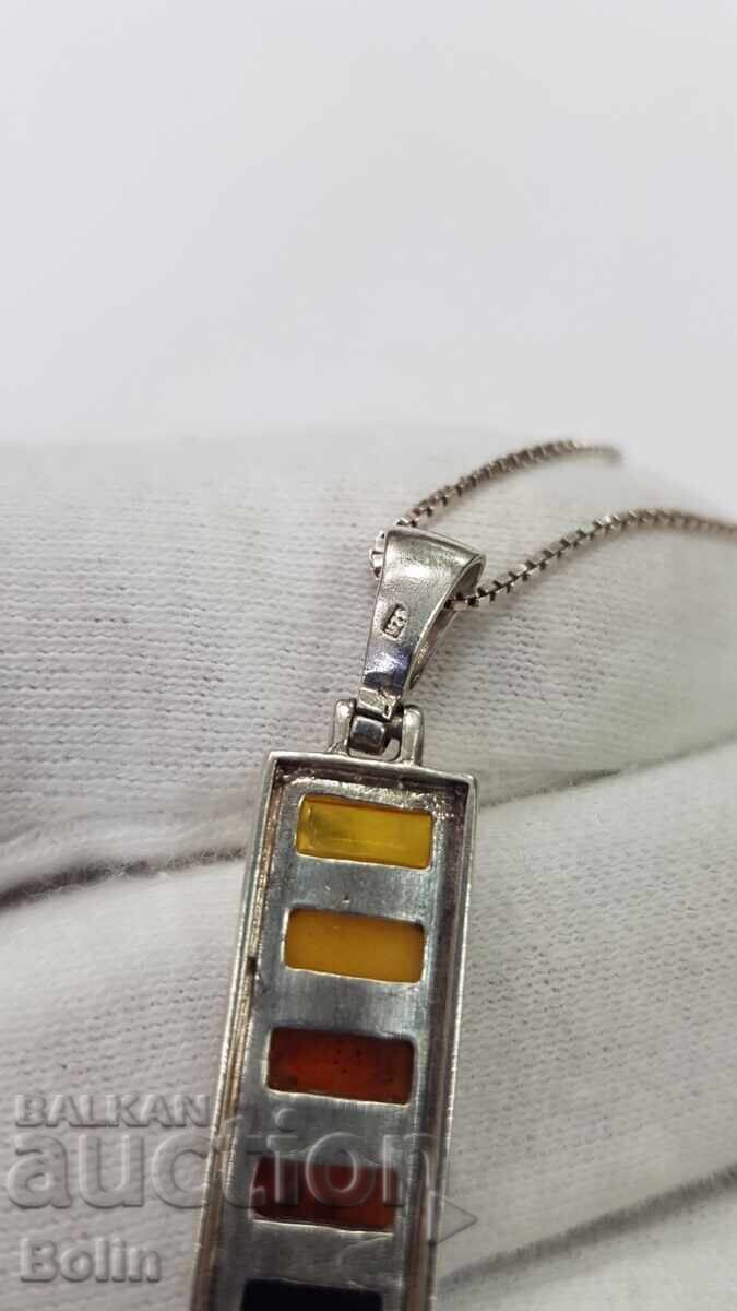 Silver pendant with natural amber 925 silver. Europe - 5 Silver pendant with natural amber 925 silver. Europe - 5
