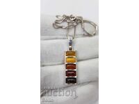 Silver pendant with natural amber 925 silver. Europe