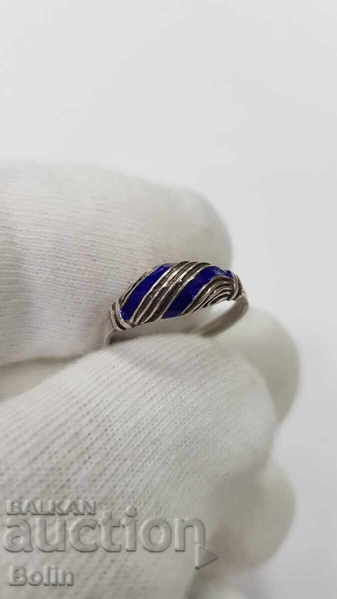 Old collectible silver ring with enamel 1920-1930