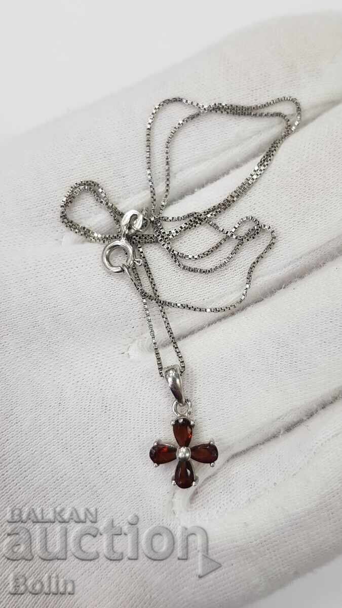 Pandantiv delicat, medalion, cruce? floare argint 925‰ granate - 5