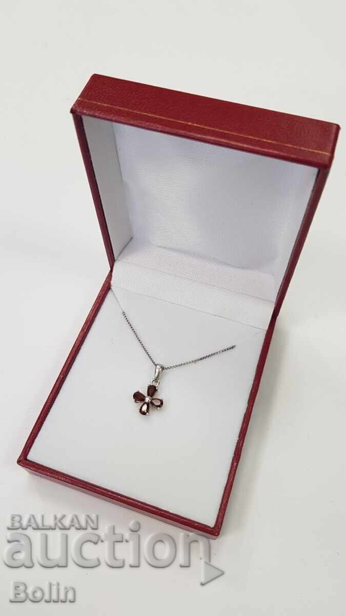 Delicate pendant, medallion, cross? flower silver 925pr garnets - 6