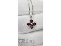 Pandantiv delicat, medalion, cruce? floare argint 925‰ granate