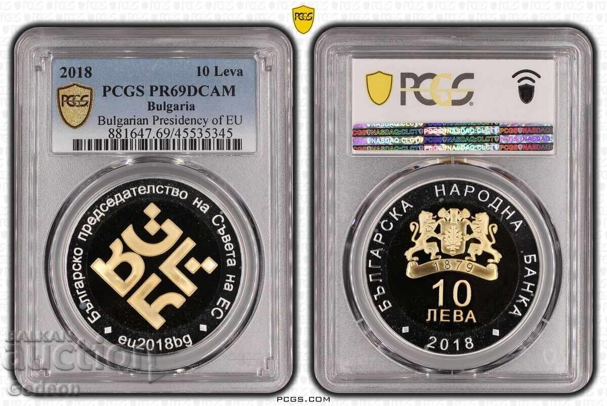 10 Leva 2018 PR69DCAM - Emblema Bulgariei la Consiliul UE