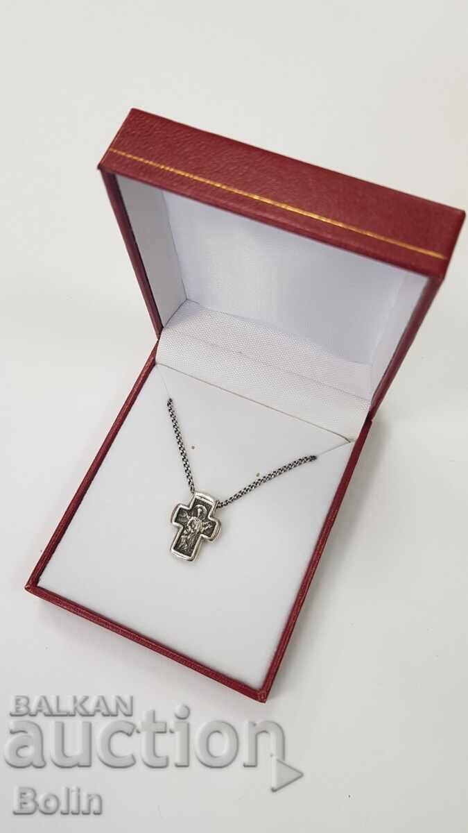 Russian Silver Orthodox Cross with Archangel 20th Century - 6