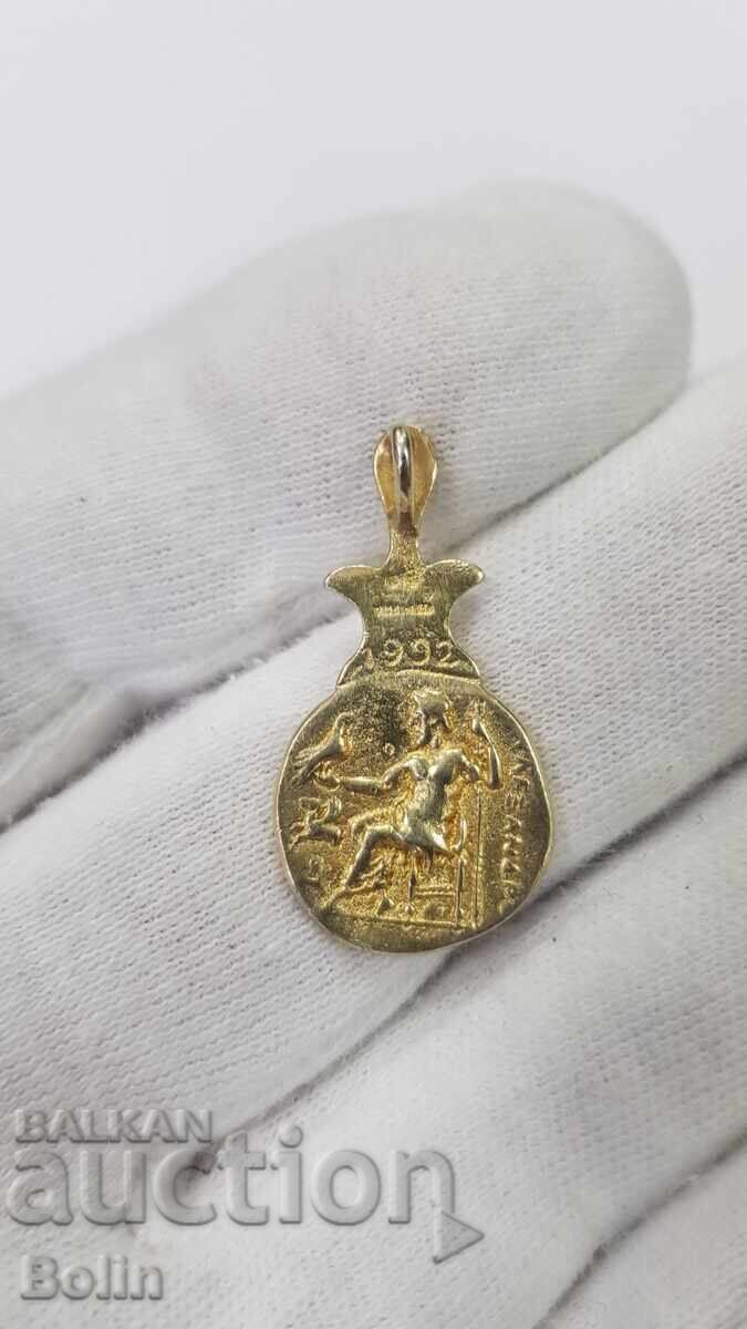 Δημοπρασία Ασημένιο επιχρυσωμένο μενταγιόν με νόμισμα Μέγας Αλέξανδρος