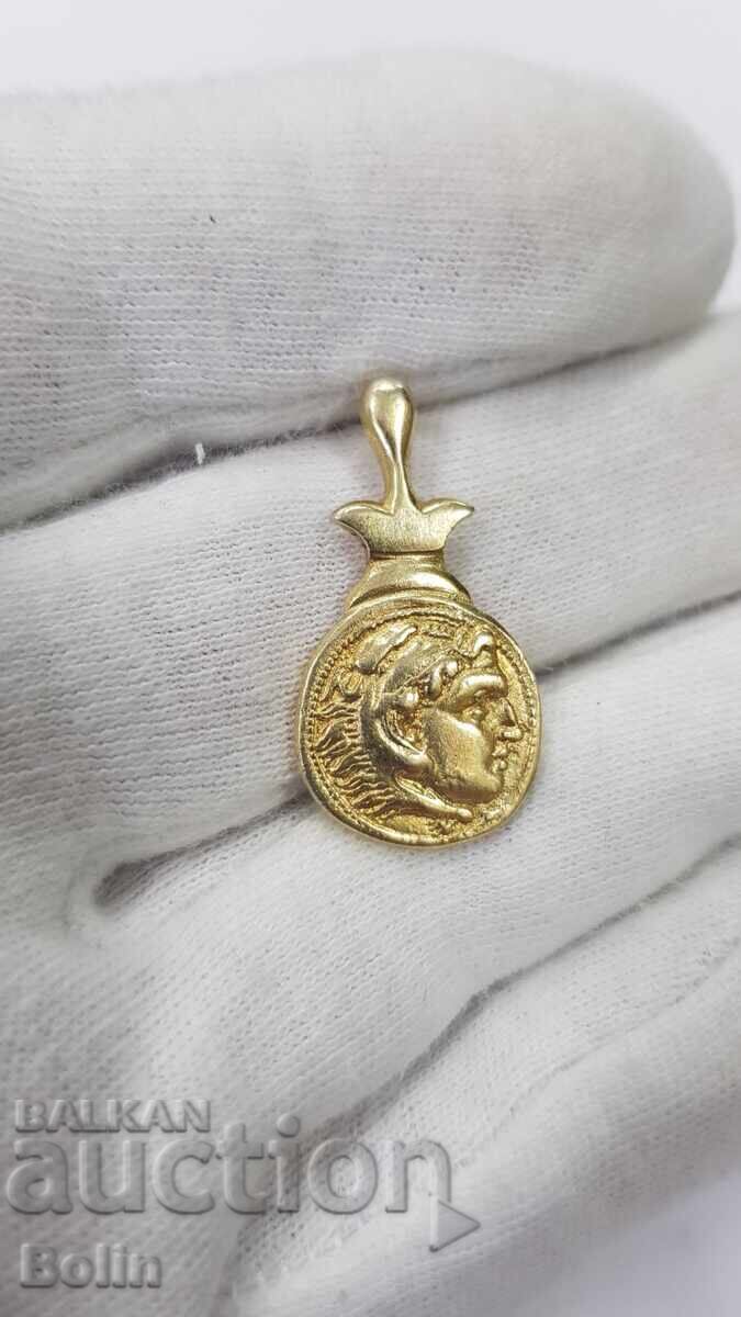 Silver gold-plated pendant with Alexander the Great coin - 5