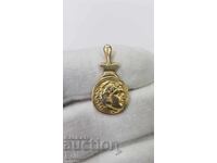 Pandantiv argintat placat cu aur cu monedă Alexandru cel Mare