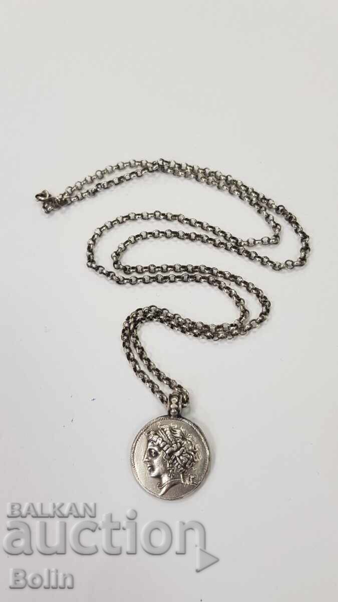 Medalion european din argint cu monedă grecească antică 925 - 7