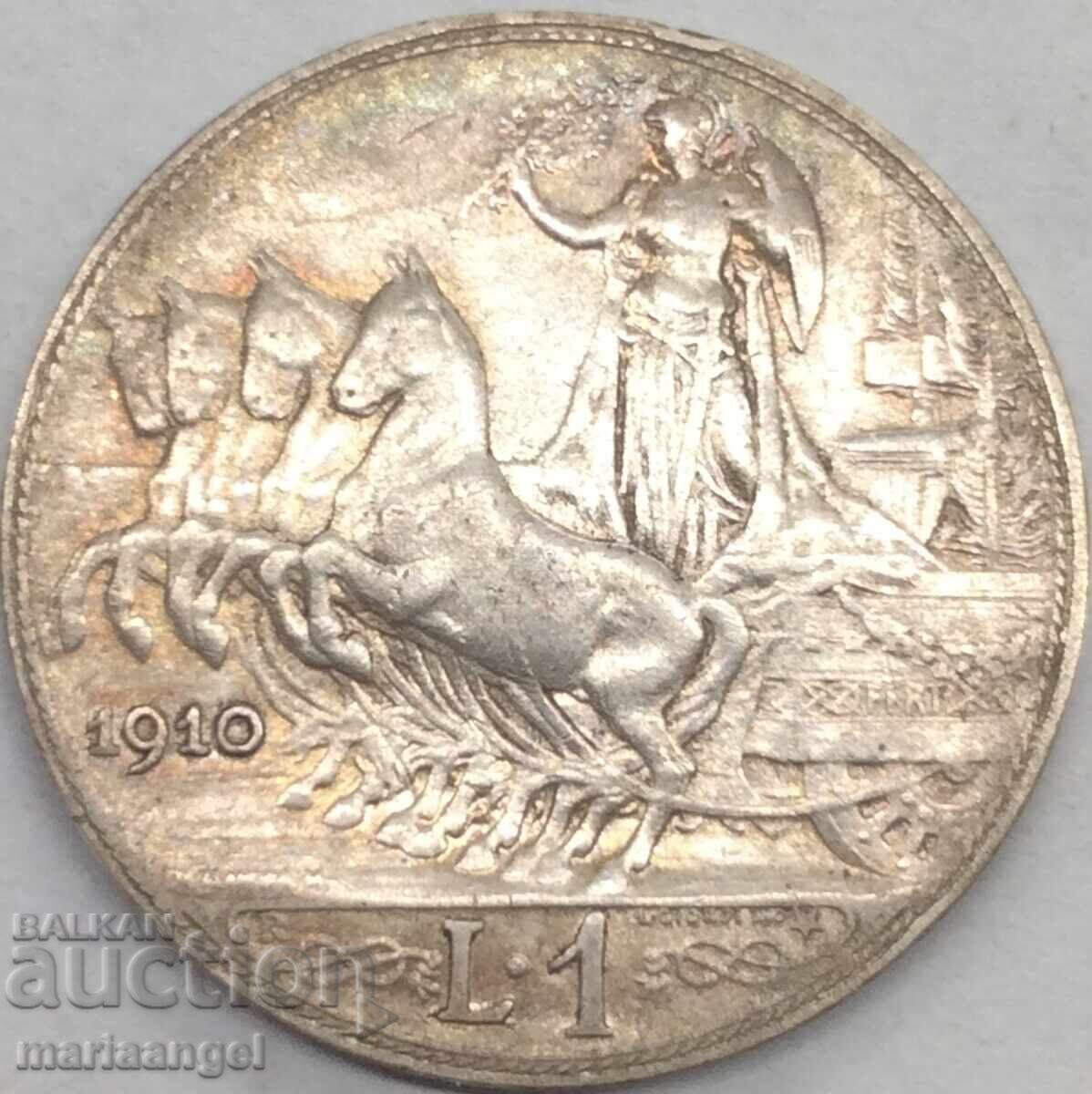 1 lira 1910 Italy silver Patina - 5