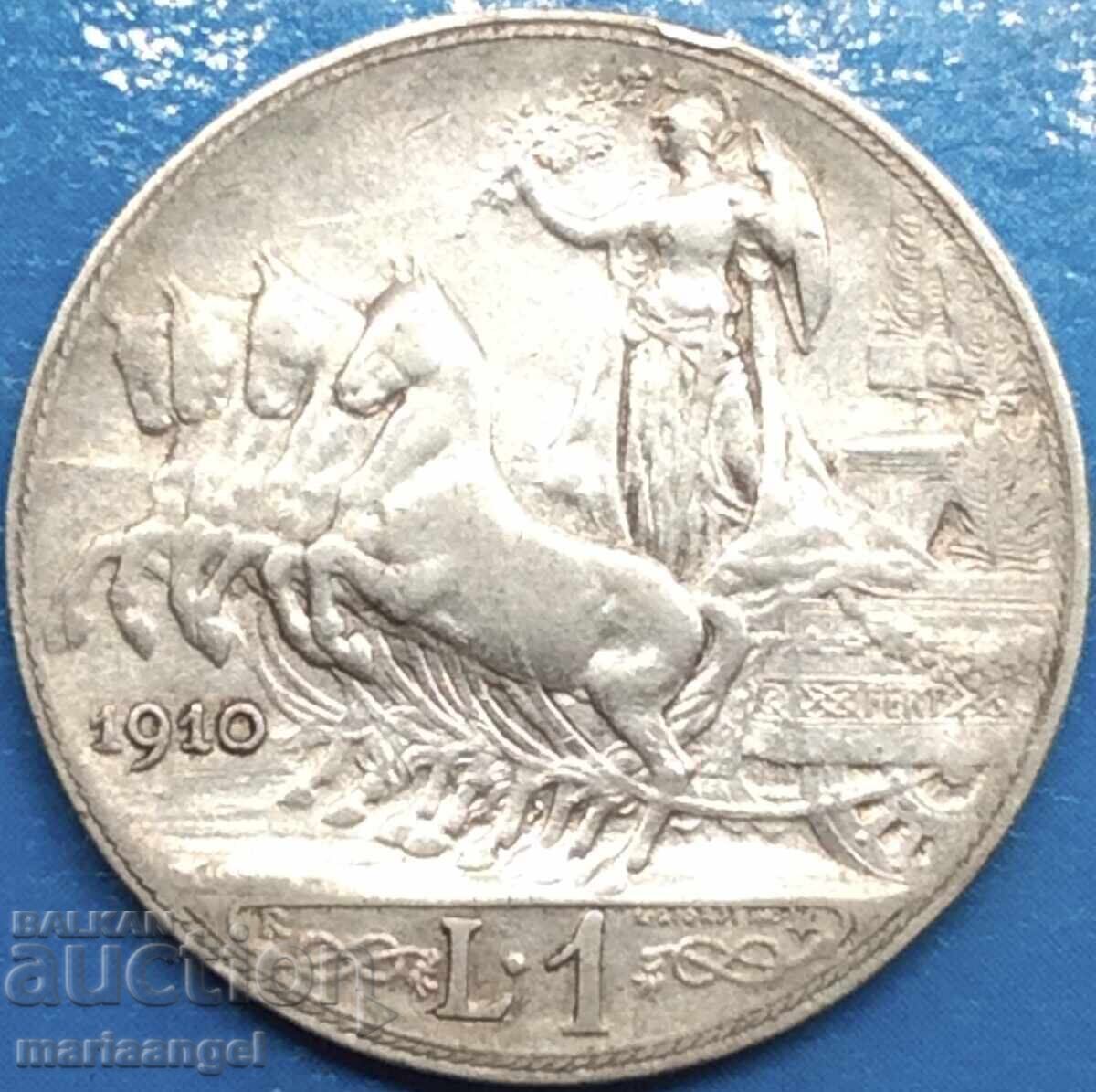 1 lira 1910 Italy silver Patina - 7