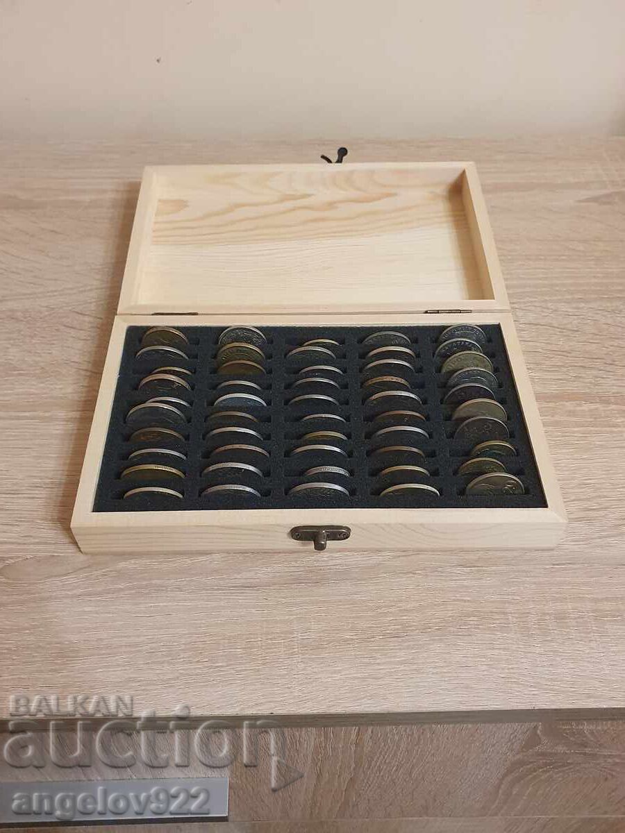 Wooden coin box with 50 coins!!! with price 39.60 BGN | € 20.25