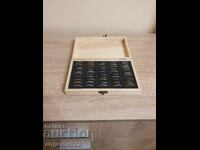 Wooden coin box with 50 coins!!!
