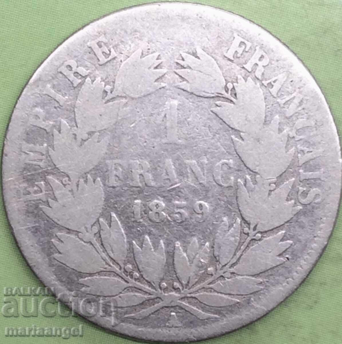 Napoleon III France 1 Franc 1859 Silver Rare - 6