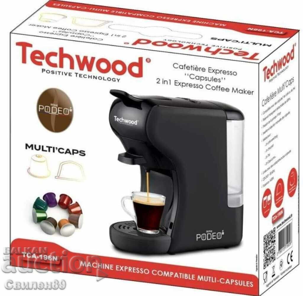 Παράδοση Καφετιέρα 2 σε 1 Techwood TCA-196N, 19bar/1450W, Μαύρο + Δώρο
