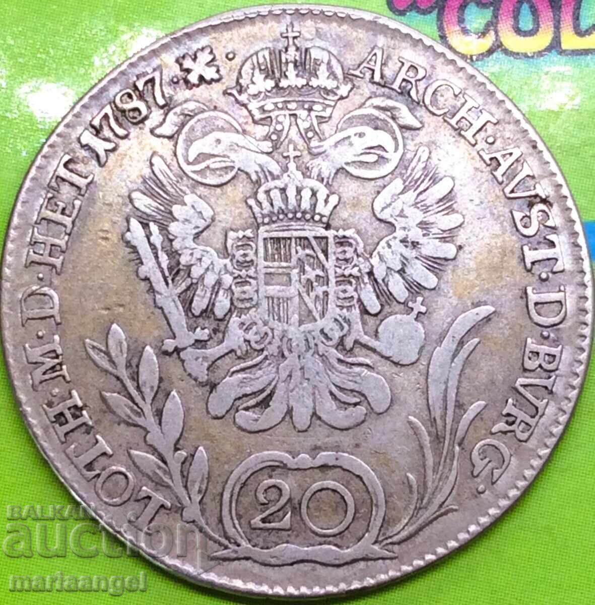 20 kreĭtseri 1787 Austria B - Kremnitz Iosif al II-lea argint - 5