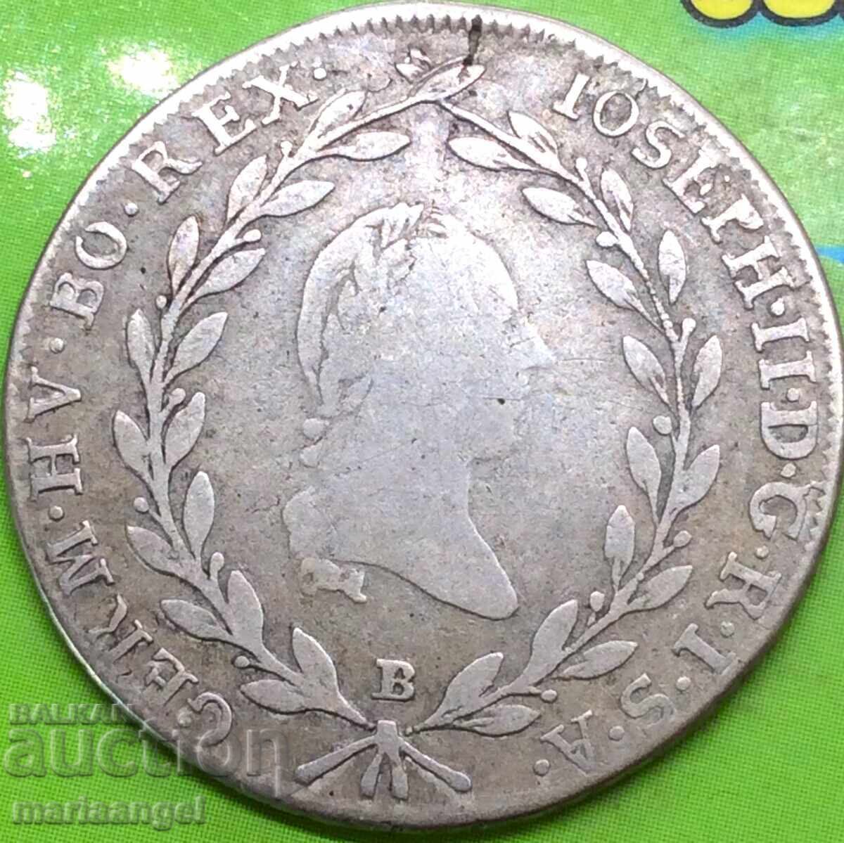 20 kreĭtseri 1787 Austria B - Kremnitz Iosif al II-lea argint - 6